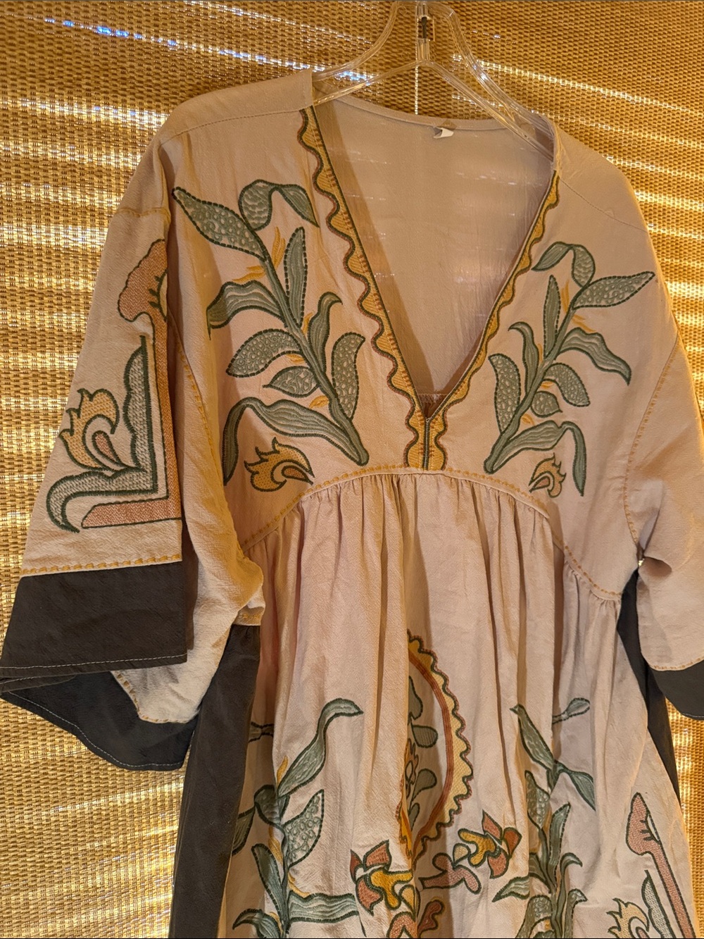 Embroidered Boho V-Neck Tunic in Cream & Green - Picture 2 of 5
